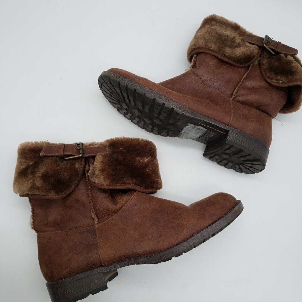 Bass Alexis Brown Fur Booties Ankle Boots Womens Size 9